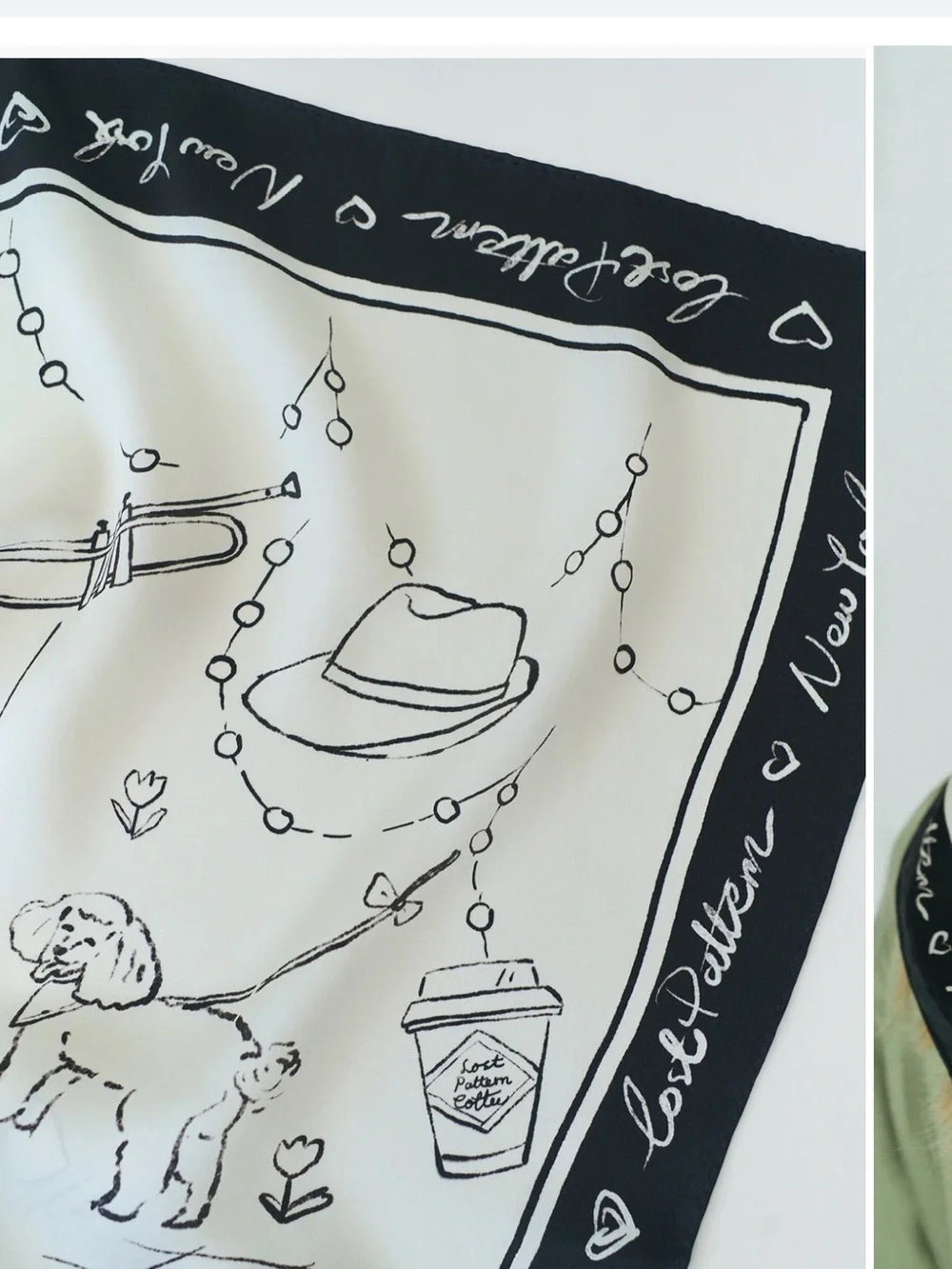 Lost Pattern Classic Black & White silk Scarf -